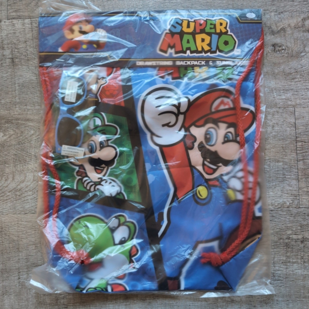 Super Mario Bros Drawstring Backpack and Sunglasses - NWT